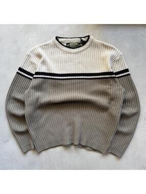 Vintage Y2K Whiteout Point Zero Ribbed Beige Tan Surf Striped Sweater